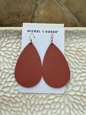 Nickel & Suede Rose Medium Teardrop Earrings